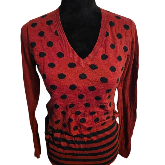 LOFT Sweaters - LOFT Red and Black Knit SweaterLOFT Polka Dot V-Neck Sweater | Women’s Size Smal